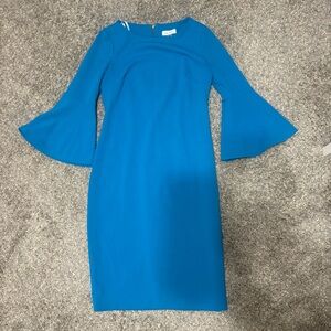 Calvin Klein | Dresses | Calvin Klein Illusiontrim Fit Flare Blue Dress |  Poshmark